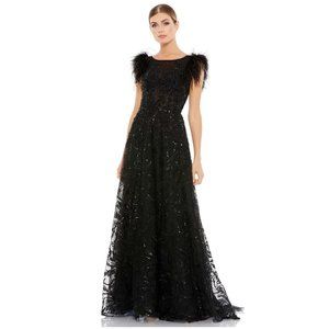 MAC DUGGAL Feather Cap Sleeve A-Line Gown in Black Size US 16